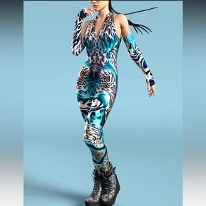 Candy Catz Sea Tiger Rave Costume with Gloves size Medium NWOT